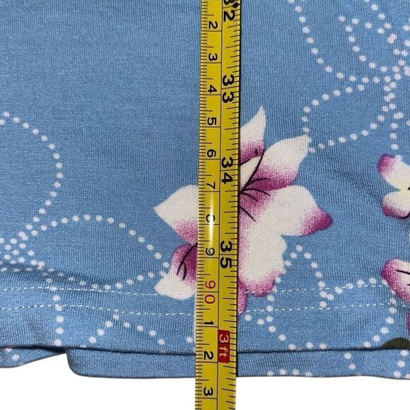 Blue Floral Short Sleeve Pocket Jersey Stretch A-line Swing Dress Ladies Large - Picture 9 of 9